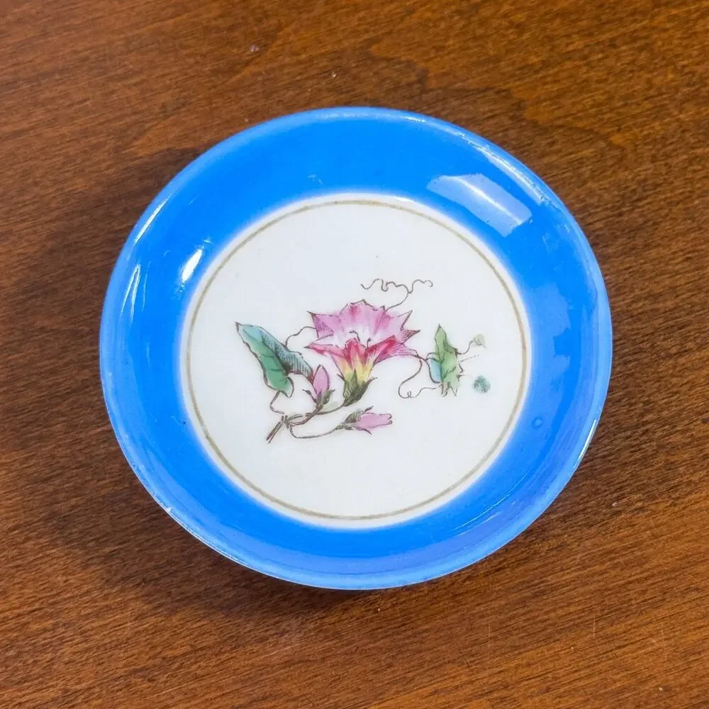 Antique Haviland & Co Limoges Butter Pat Hand Painted Floral Blue Flower 2.75